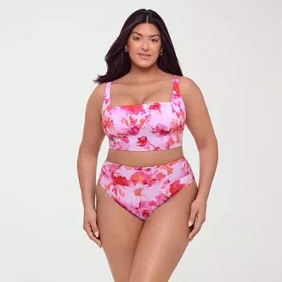 S3 Swim Womens Floral Bralette Bikini Swimsuit Top In Pink