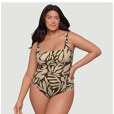 S3 Swim Womens Floral Moderate Coverage One Piece Swimsuit In Green