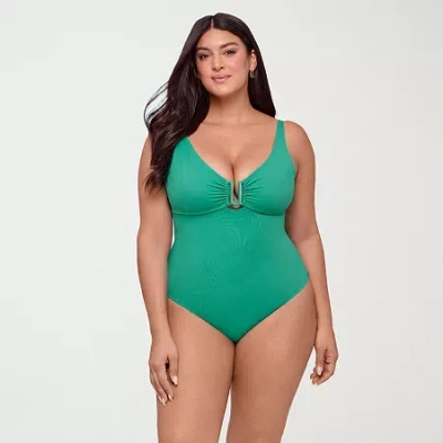 S3 Swim Womens Moderate Coverage One Piece Swimsuit In Green