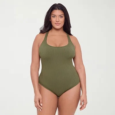 S3 Swim Womens Moderate Coverage One Piece Swimsuit In Green