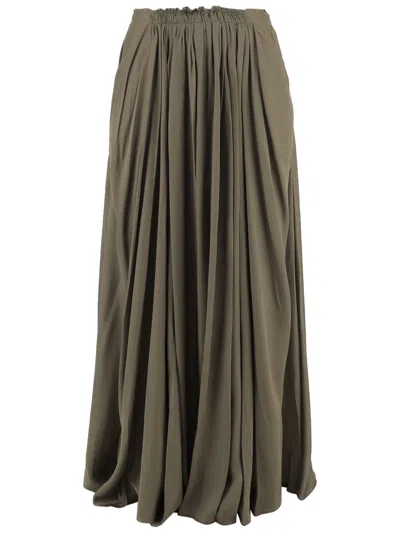 Sa Su Phi Army Green Pleated Cotton-blend Maxi Skirt