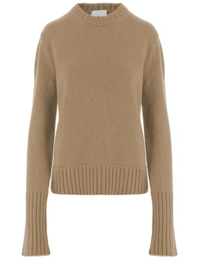 Sa Su Phi Beige Crewneck Ribbed Cashmere Sweater In Brown
