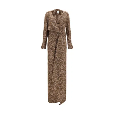 Sa Su Phi Beige Silk Long Dress In Animal Print