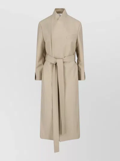Sa Su Phi Belted Waist Long Coat Notched Lapel In Neutral