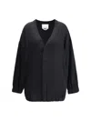 Sa Su Phi V-neck Balloon-sleeve Bomber Jacket In Black