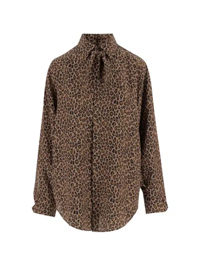 Sa Su Phi Bow-detail Animal-print Shirt In Brown
