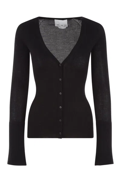Sa Su Phi Button-up Knit Top In Black
