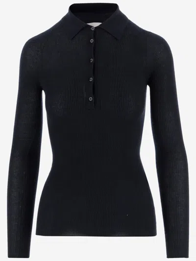 Sa Su Phi Cashmere And Silk Knitted Polo Shirt In Blue