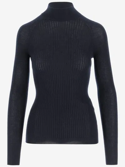 SA SU PHI CASHMERE AND SILK RIB KNIT SWEATER