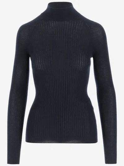 Sa Su Phi Cashmere And Silk Rib Knit Sweater In Blue