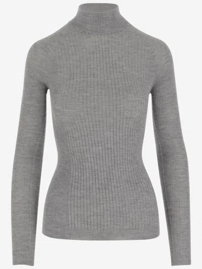 Sa Su Phi Cashmere And Silk Rib Knit Sweater In Gray