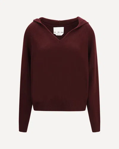 Sa Su Phi Cashmere Hooded Sweater In Burgundy