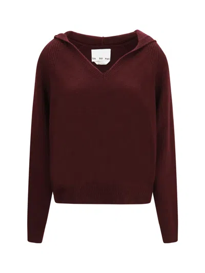 Sa Su Phi Cashmere Hooded Sweater In Burgundy