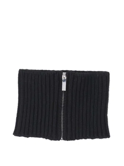 Sa Su Phi Ribbed Knit Scarf With Central Silver Zipper In Blue