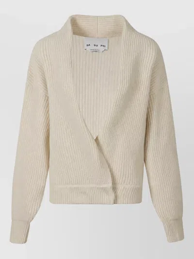 Sa Su Phi Er Ribbed Wrap Cardigan In Neutral