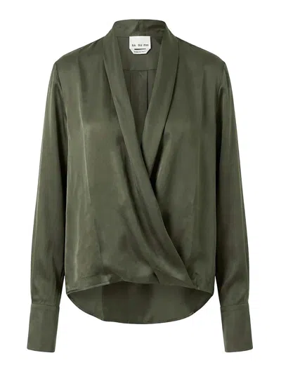 Sa Su Phi Criss Cross Silk Twill Shirt In Green