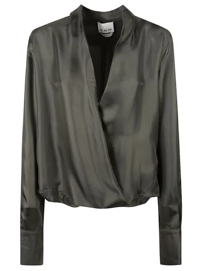 Sa Su Phi Criss-cross Front Long-sleeved Top With Pleated Back Details In Green