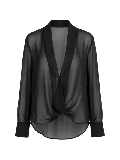 Sa Su Phi Criss-cross Sheer Shirt In Black