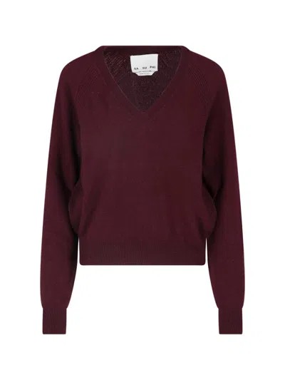 Sa Su Phi Deep Burgundy V-neck Cashmere-blend Sweater