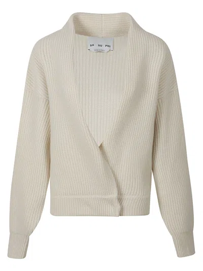 Sa Su Phi Er Criss Cross Cardi Cropped Ribbed Cardigan In Neutral