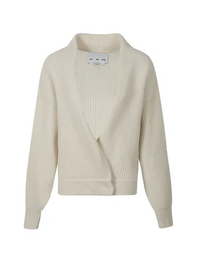 Sa Su Phi Er Ribbed Wrap Cardigan In Neutral