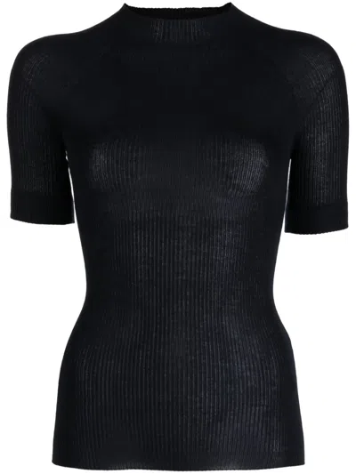 Sa Su Phi Mock-neck Fine-ribbed Top In Blue