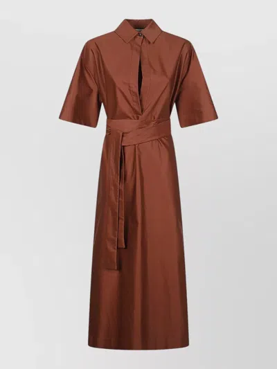 Sa Su Phi Francesca Dress Short Sleeves Belted Midi In Brown