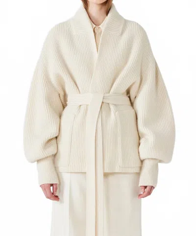 Sa Su Phi Gemma English Ribbed Cardigan Jacket In Ivory In Neutral