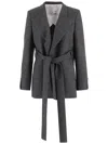 Sa Su Phi Herringbone-pattern Belted Jacket In Gray