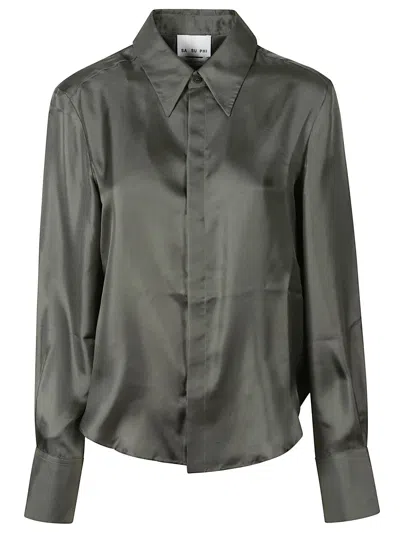 Sa Su Phi Green Petit Satin Shirt In Animal Print