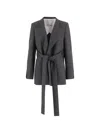 Sa Su Phi Herringbone-pattern Belted Jacket In Gray