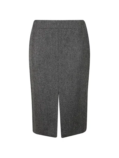 Sa Su Phi Herringbone-pattern Front-slit Midi Skirt In Grey