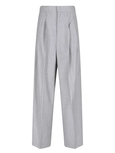Sa Su Phi High-waisted Wide-leg Trousers With Front Pleat Design In Grey