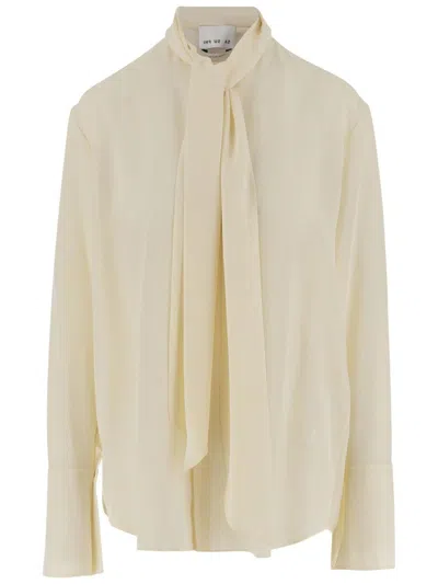 Sa Su Phi Ivory Silk Shirt With Front Bow In Neutral