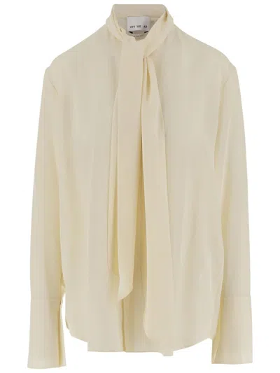 SA SU PHI SA SU PHI IVORY SILK SHIRT WITH FRONT BOW