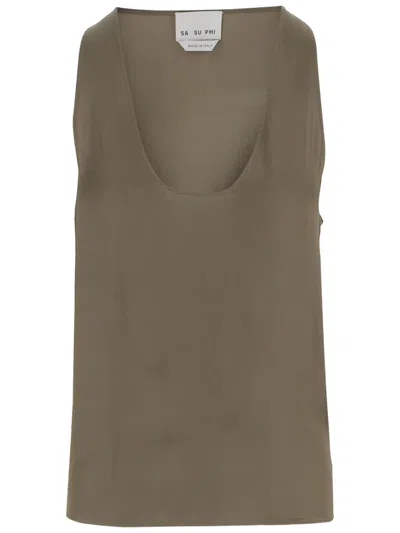 Sa Su Phi Khaki Viscose Tank Top In Gray