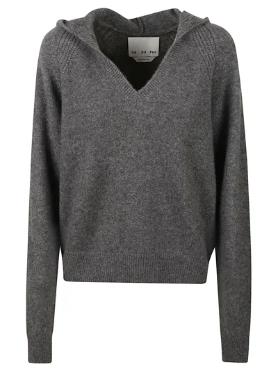 Sa Su Phi Knitted Hoody Sweater With V-neckline And Textured Detailing In Gray