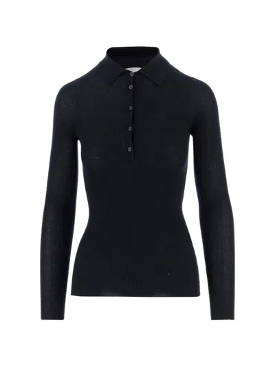 Sa Su Phi Knitted Polo Top In Black