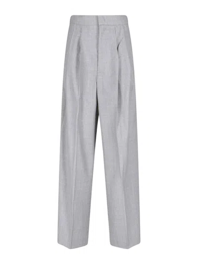 Sa Su Phi High-waisted Wide-leg Trousers With Front Pleat Design In Grey
