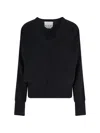 Sa Su Phi V Neck Knitwear Long Sleeve Ribbed Top In Black
