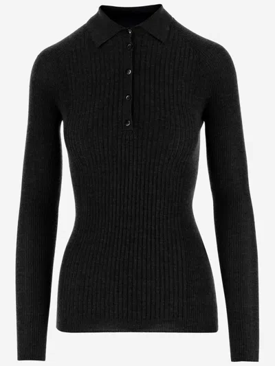 Sa Su Phi Long Sleeved Cashmere And Silk Polo Shirt In Black