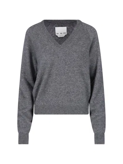 Sa Su Phi Modern Minimalist Crewneck Sweater In Gray
