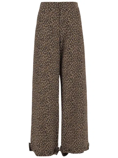 Sa Su Phi Multi Animal Print Cotton-blend Wide-leg Pants In Neutral