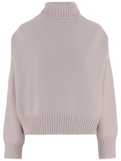 Sa Su Phi Pink Cashmere Ribbed Turtleneck Sweater In Brown