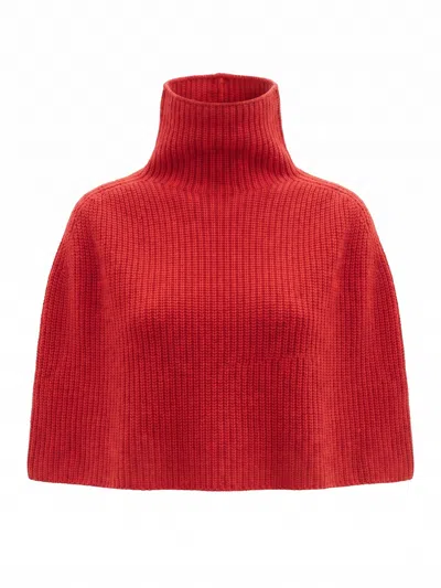 Sa Su Phi Ribbed-knit Cashmere Poncho In Red