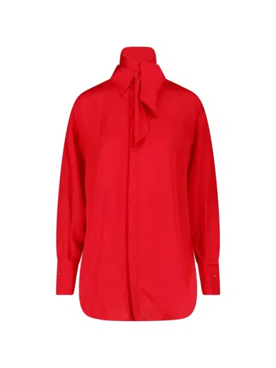 Sa Su Phi Red Voluminous Sleeve Scarf Detail Blouse In Multi