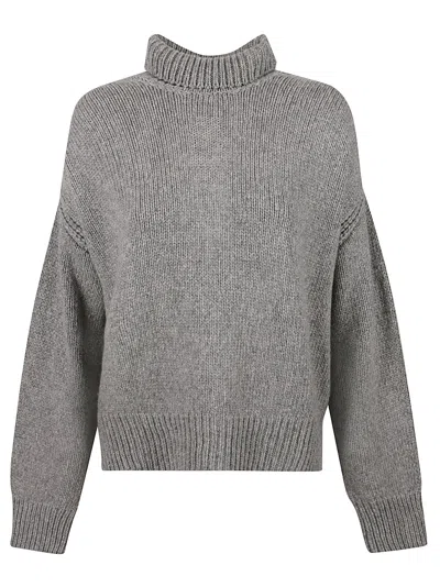 Sa Su Phi Raglan High Neck Sweater With Back Slit Detail In Gray