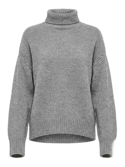 Sa Su Phi Raglan High Neck Sweater With Back Slit In Gray