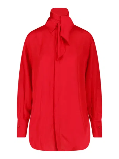 Sa Su Phi Red Voluminous Sleeve Scarf Detail Blouse In Multi