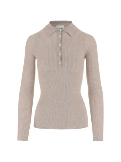 Sa Su Phi Ribbed Button Polo Shirt In Neutral
